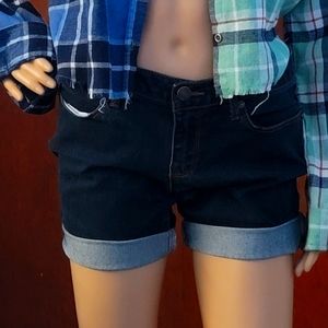 Denim shorts.
